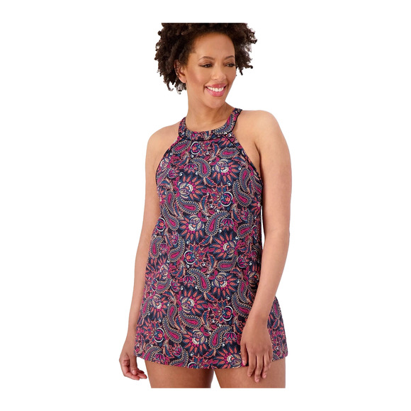 Lands End Womens High Neck Paisley Swim Dress Size 22W Purple Pink Beach Pool - Picture 1 of 12